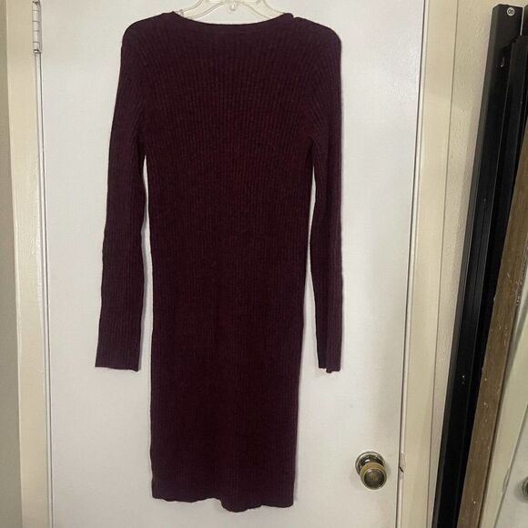 NEW! ATM Cashmere blend long sleeve wide rib sweater dress dark red small $395 - Picture 5 of 7